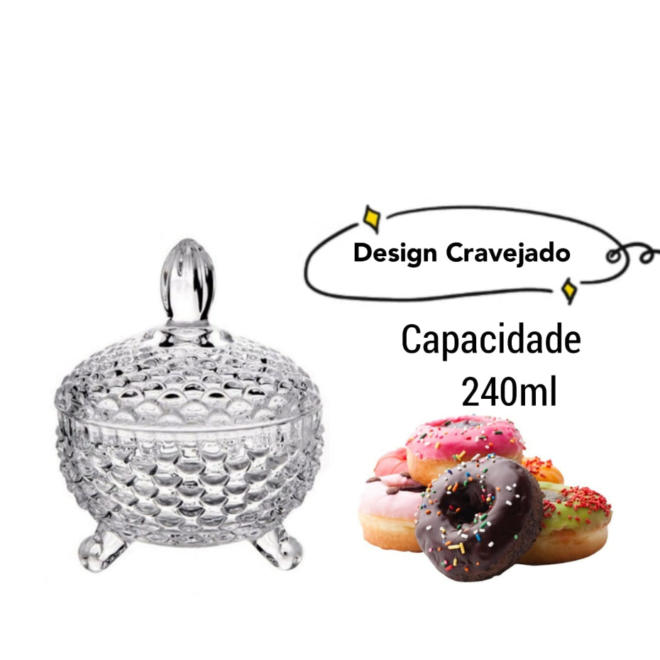 Potiche Bomboniere Baleiro Diamante Vidro Transparente 240ml ou 770ml, Armazenamento de Bombons doces