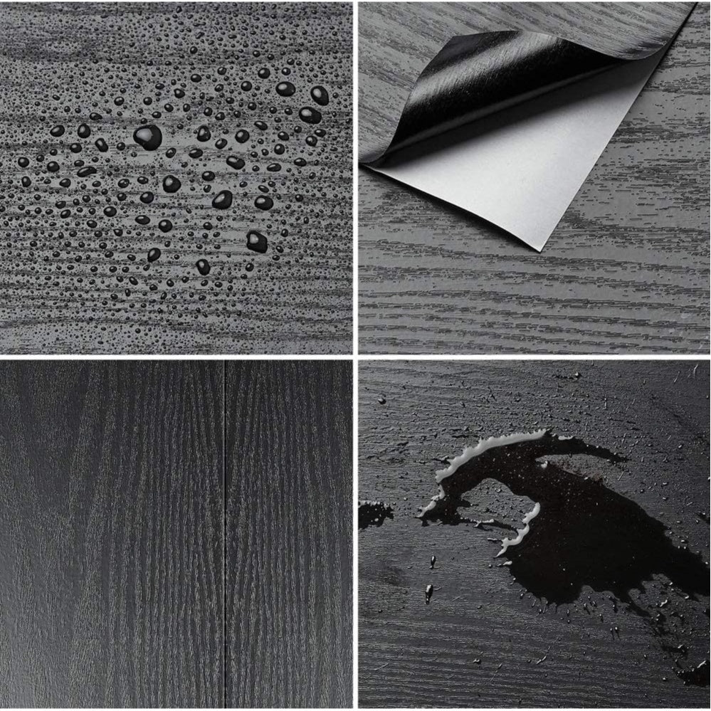 Papel de Parede Textura Madeira Wood Preto Adesivo Renovação de Móveis Parede