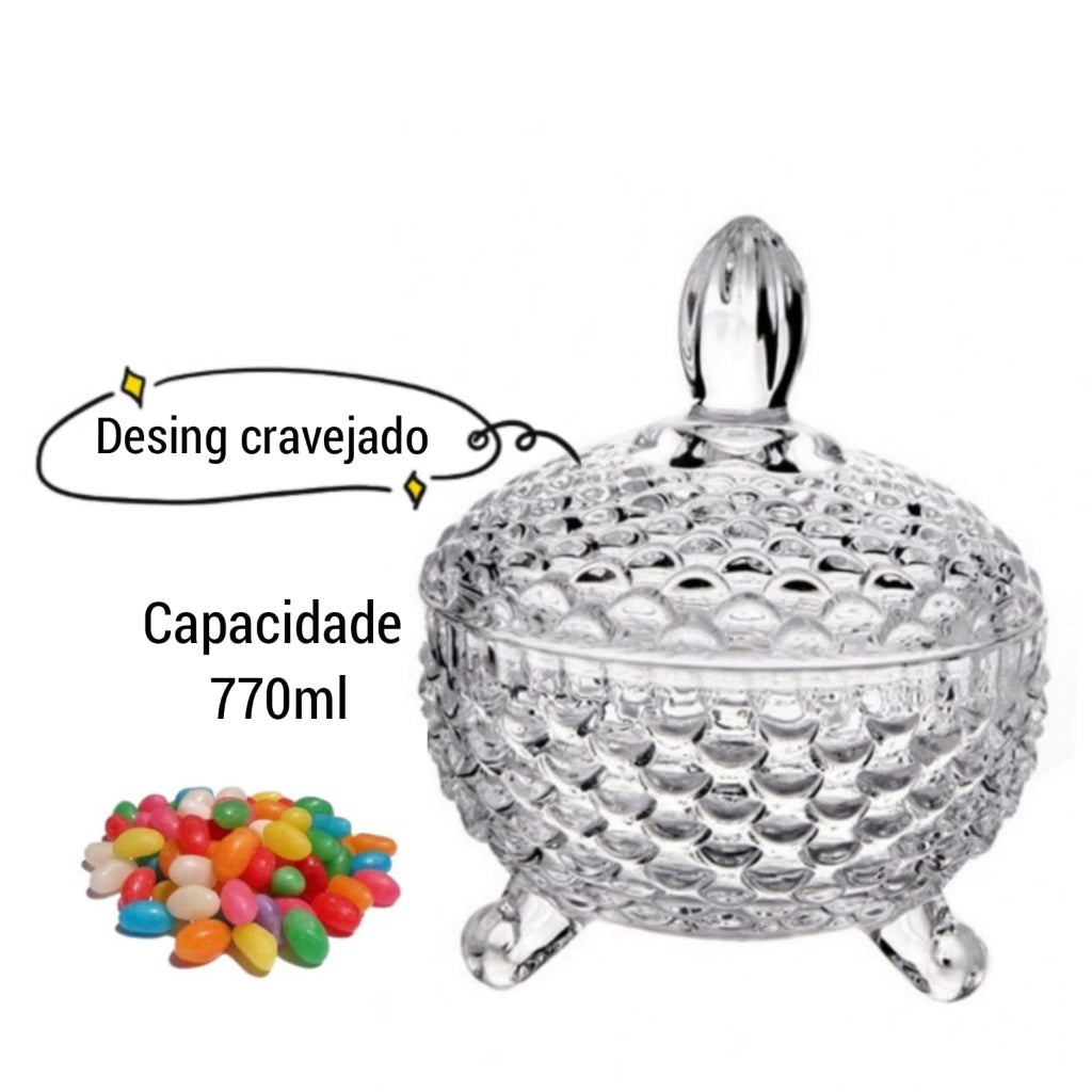 Potiche Bomboniere Baleiro Diamante Vidro Transparente 240ml ou 770ml, Armazenamento de Bombons doces