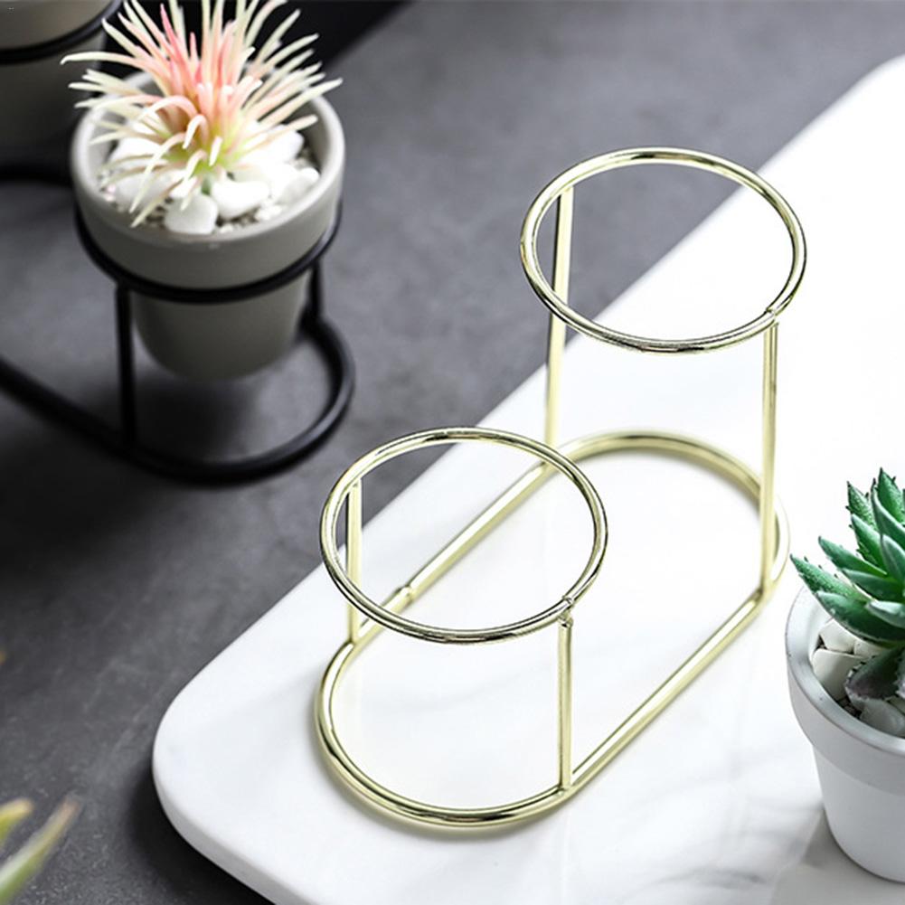 Vaso 2 em 1 Decorativo de Cerâmica Gold Branco Alto Brilho + Suporte Metal Dourado Plantas Suculentas