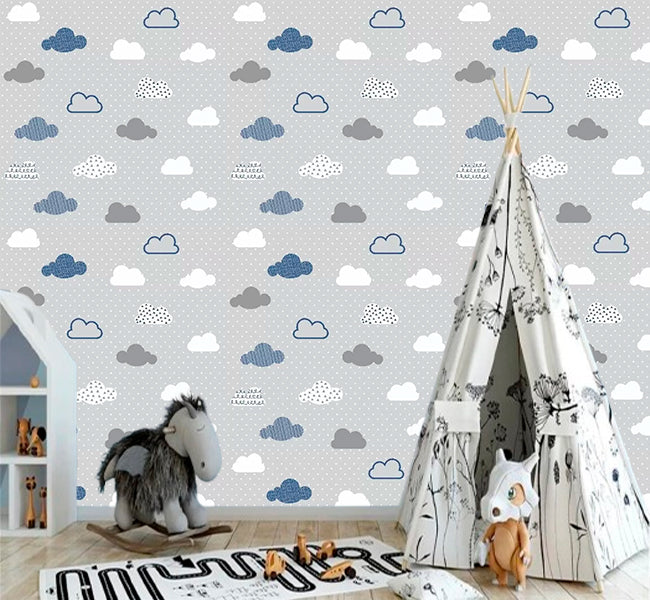 Papel de Parede Infantil Nuvens Adesivo Lavável Decoração de Quarto Menino