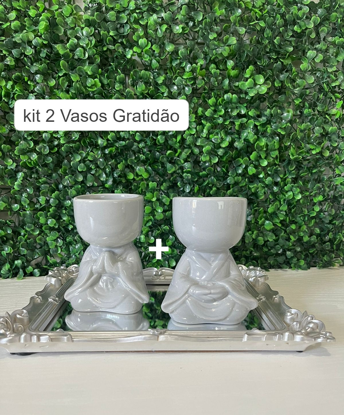 Kit 2 Vasos em Porcelana Orando 19x10cm Decoração de Casa