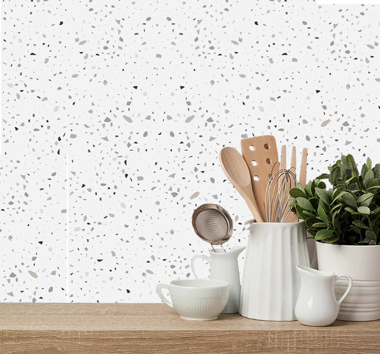 Papel de Parede Terrazzo Mesclado Bege e Cinza Adesivo Impermeável Decoração de Casa Cozinha Copa Banheiro