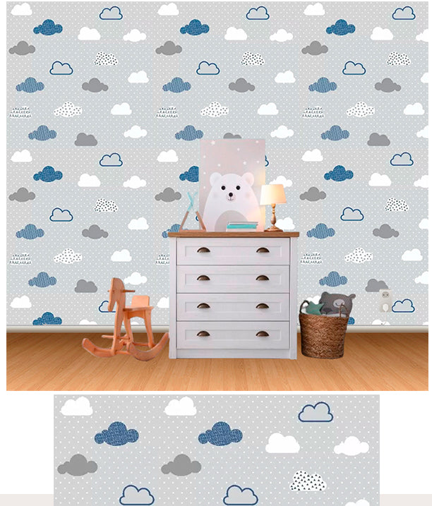 Papel de Parede Infantil Nuvens Adesivo Lavável Decoração de Quarto Menino