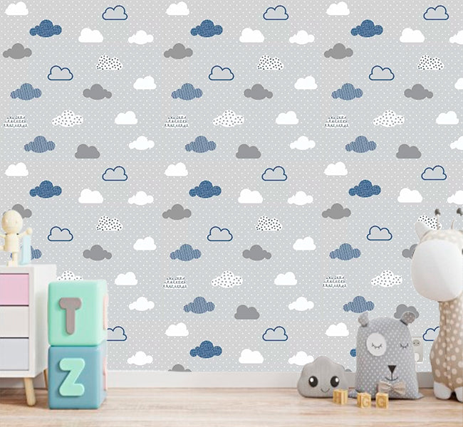 Papel de Parede Infantil Nuvens Adesivo Lavável Decoração de Quarto Menino