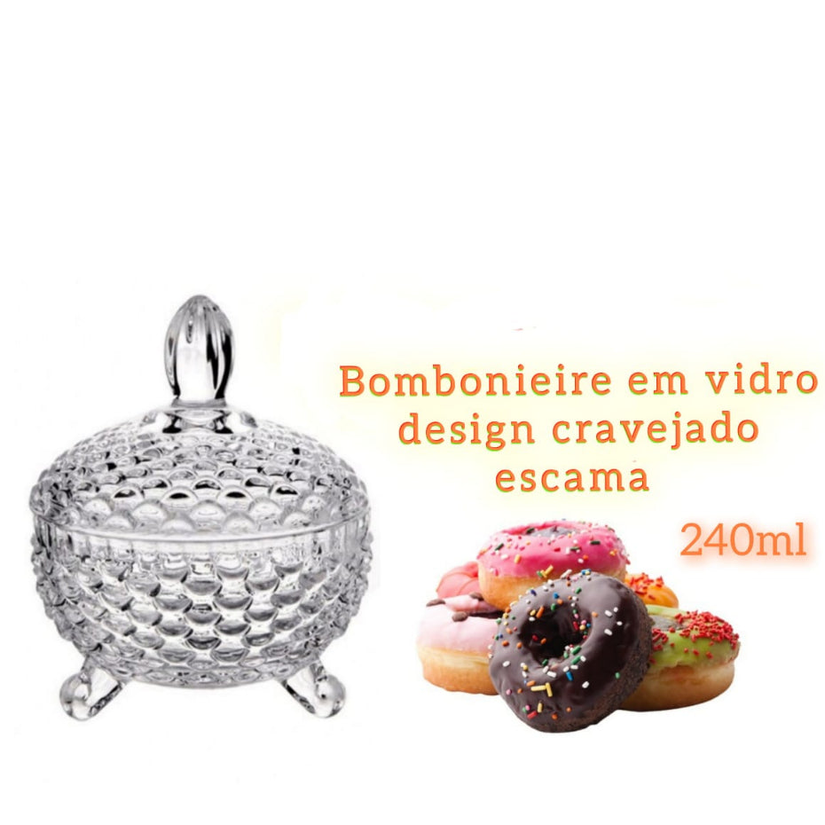 Potiche Baleiro Vidro Transparente GRANDE 770ml ou Médio 240ml Armazenamento de Bombons, Balas e Doces