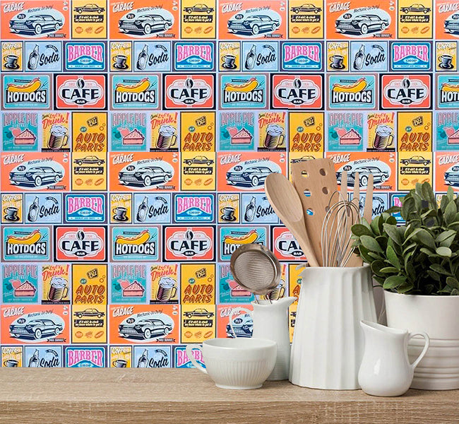 Papel de Parede Retro Coffee Adesivo Autocolante Resistente Lavável Copa Cozinha Área Gourmet