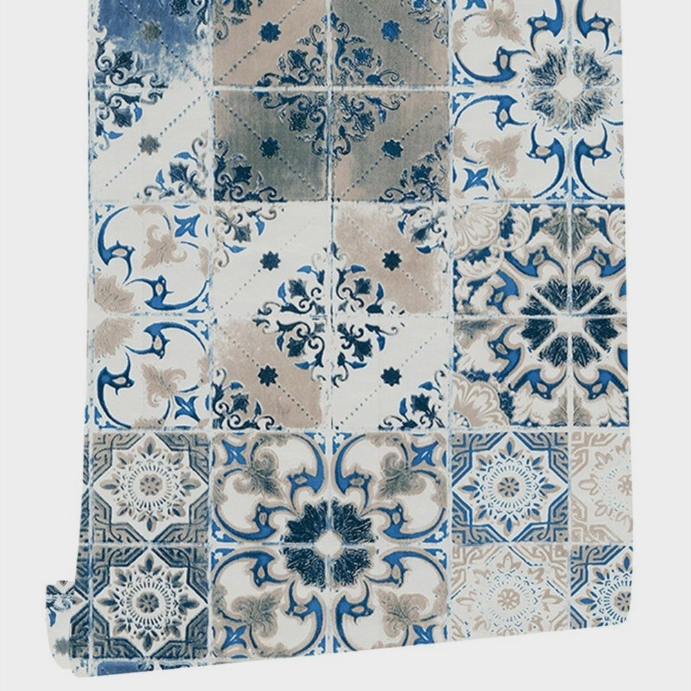 Papel de Parede Adesivo Azulejo Português Az Bege à prova d´água Cozinha