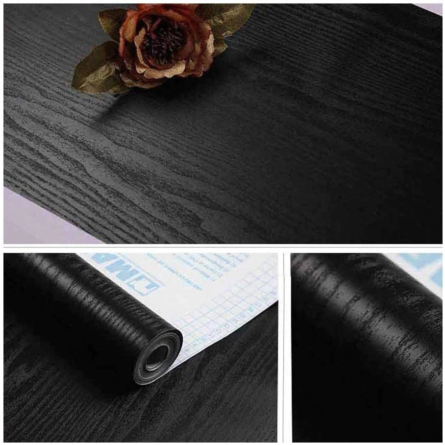 Papel de Parede Textura Madeira Wood Preto Adesivo Renovação de Móveis Parede