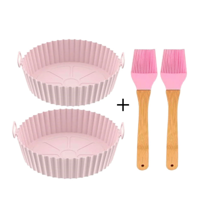 kit 4pçs C/ 2 Formas de Silicone 2 Pinceis Airfryer Protetor, Maleável e Antiaderente