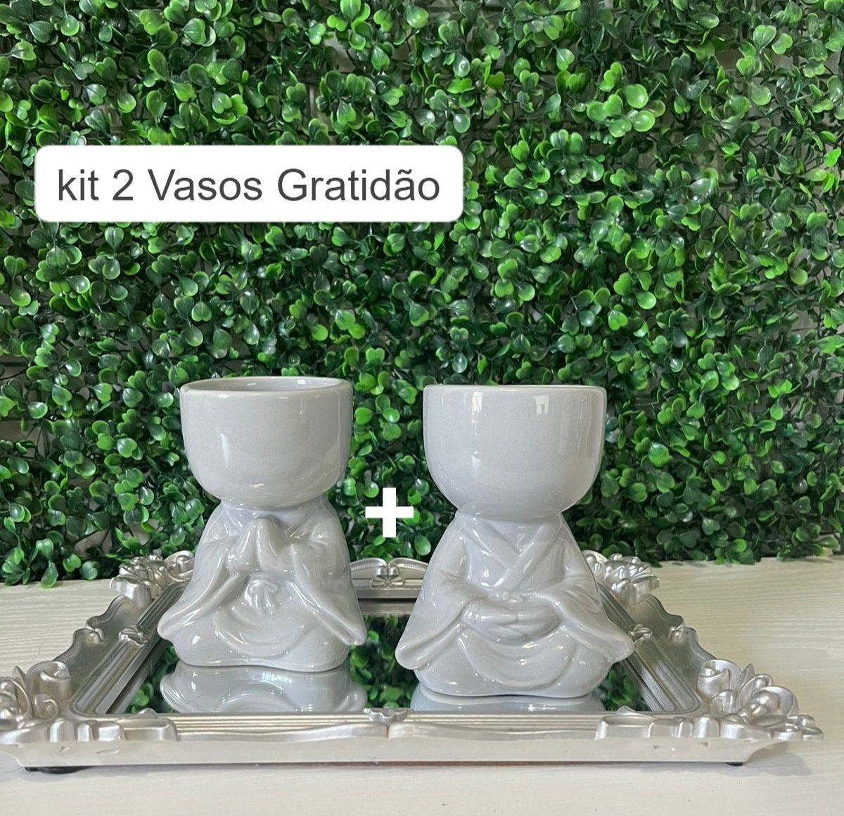 Kit 2 Vasos em Porcelana Orando 19x10cm Decoração de Casa