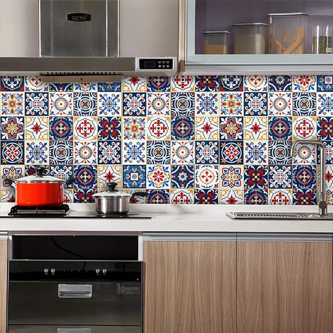 Papel de Parede Azulejo Ladrilho Hidráulico Coloridos Adesivo Lavável Cozinha