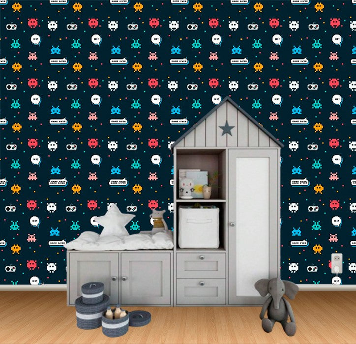 Papel de Parede Quarto Infantil Gamer Dinossauro Universo Kids, Adesivo Lavável e Impermeável