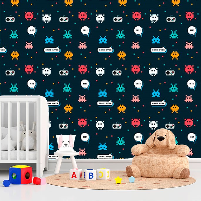 Papel de Parede Quarto Infantil Gamer Dinossauro Universo Kids, Adesivo Lavável e Impermeável