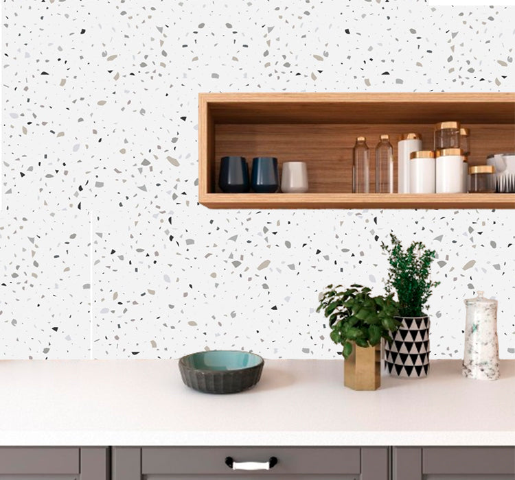 Papel de Parede Terrazzo Mesclado Bege e Cinza Adesivo Impermeável Decoração de Casa Cozinha Copa Banheiro