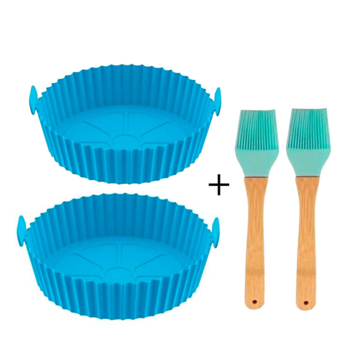 kit 4pçs C/ 2 Formas de Silicone 2 Pinceis Airfryer Protetor, Maleável e Antiaderente