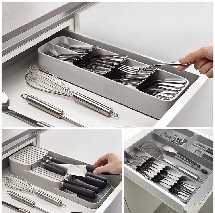 Porta Talheres Organizador de Gaveta 5 Divisórias Garfo/Faca/Colher 40x12cm Separador de Utensílios