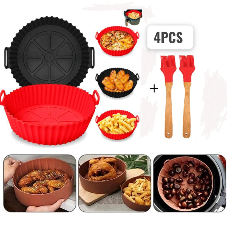 kit 4pçs C/ 2 Formas de Silicone 2 Pinceis Airfryer Protetor, Maleável e Antiaderente