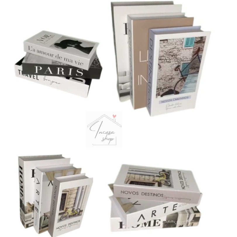 Caixa Livro Falso Decorativo Kit 3 Caixa Porta Objetos Design Versátil e Elegante