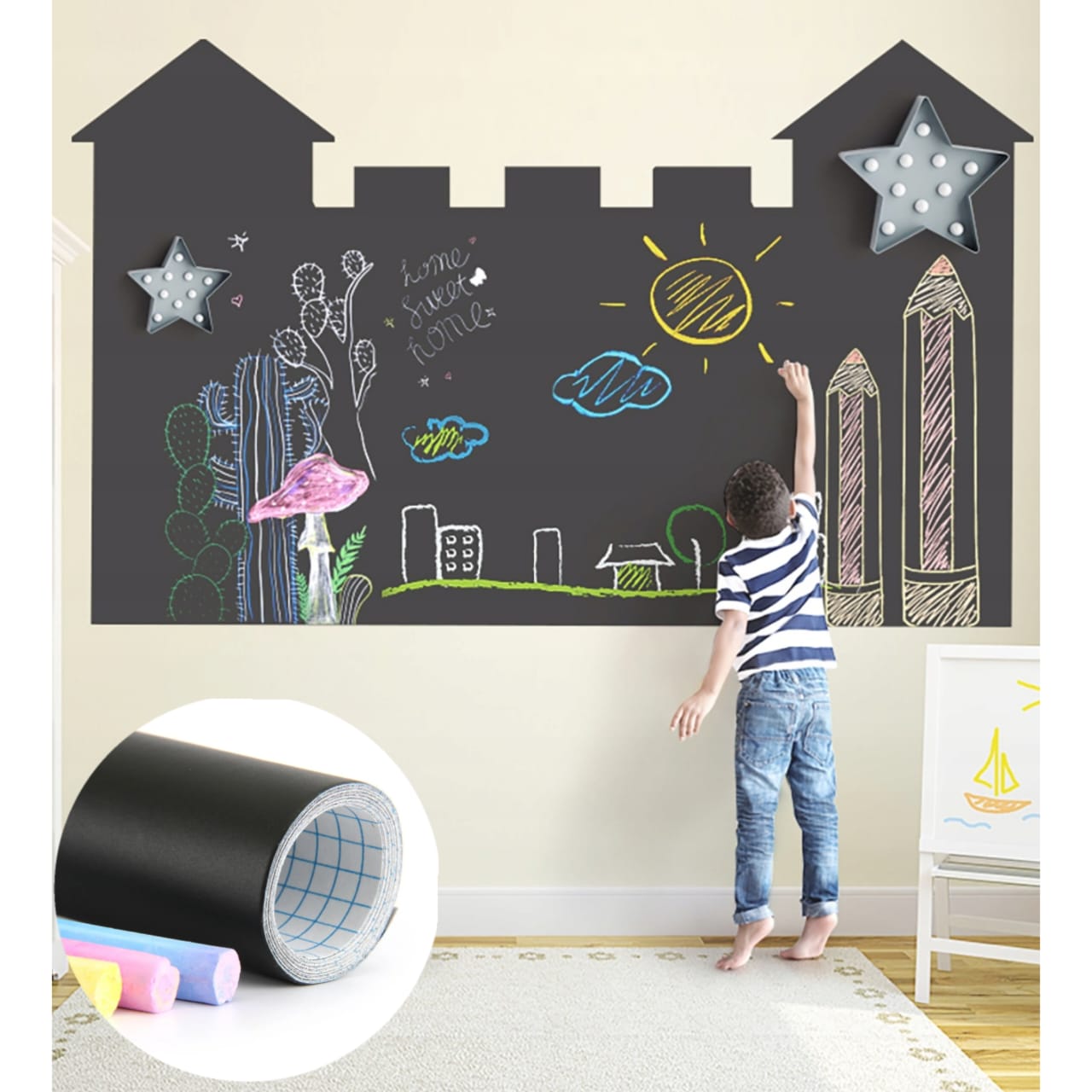 Papel de Parede Quadro Negro Preto Fosco Para Lousa Para Escrever Acompanha Giz