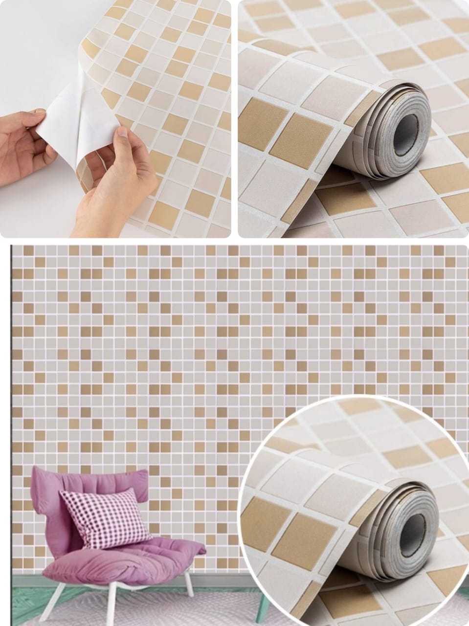 Papel de Parede Mosaico à Prova d'água Autocolante Pastilhas Cozinha e Banheiro