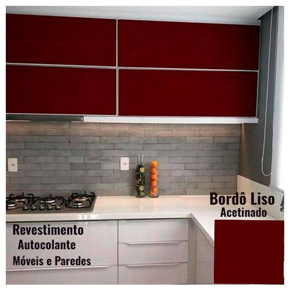 Vinil Adesivo Lavável Semi Brilho Bordo Cinza Revestimento de Moveis e Paredes