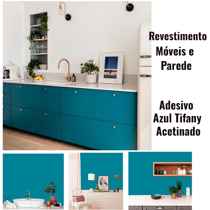 Revestimento de Móveis e Paredes Azul Tiffany Adesivo Lavável Ideal Para Paredes Quarto Sala Escritório e Moveis