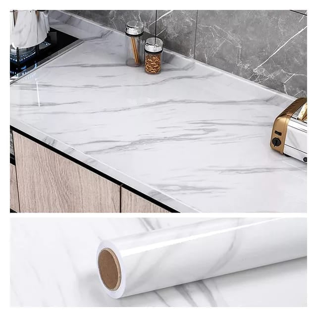 Papel de Parede Adesivo Mármore Brilhante Lavável 4,5M x 60cm Cozinha Banheiro