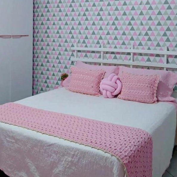 Papel de Parede Triângulo Rosa Cinza Sala Quarto Adesivo Resistente Lavável