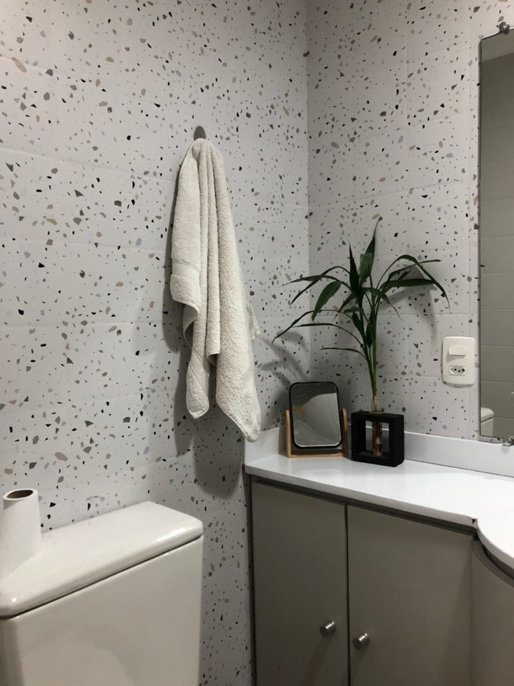 Papel de Parede Terrazzo Mesclado Bege e Cinza Adesivo Impermeável Decoração de Casa Cozinha Copa Banheiro