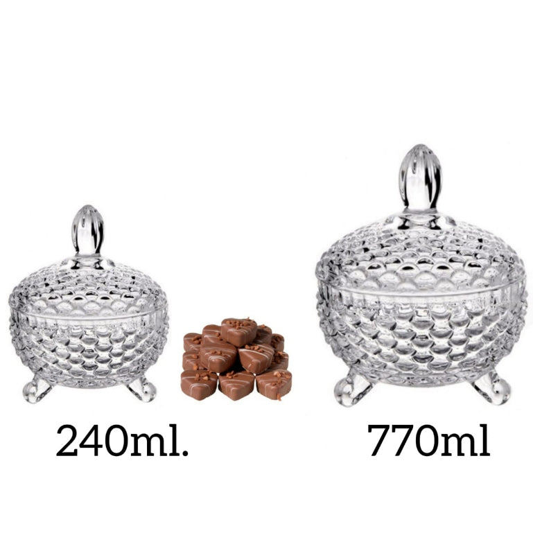 Potiche Bomboniere Baleiro Diamante Vidro Transparente 240ml ou 770ml, Armazenamento de Bombons doces