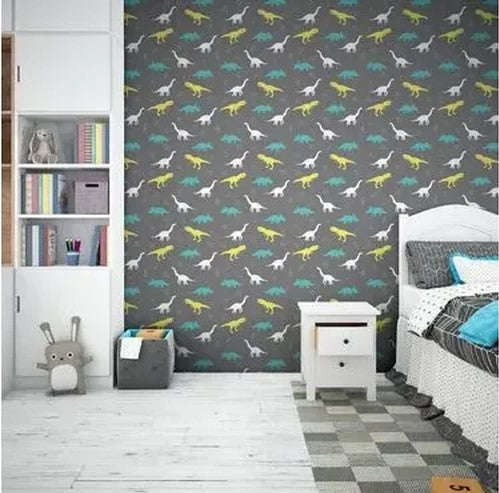 Papel de Parede Quarto Infantil Gamer Dinossauro Universo Kids, Adesivo Lavável e Impermeável