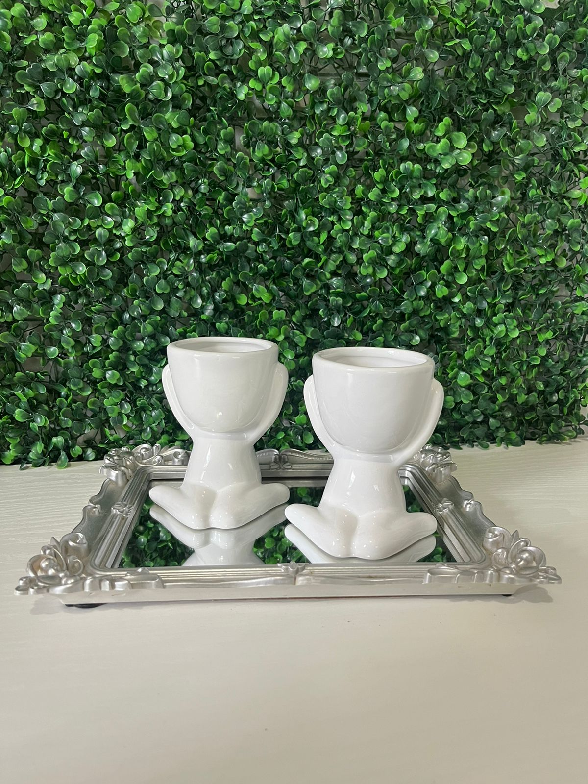 KIt de 2 Vasos em Porcelana Para Planta 11,3x10cm Decoração de Casa