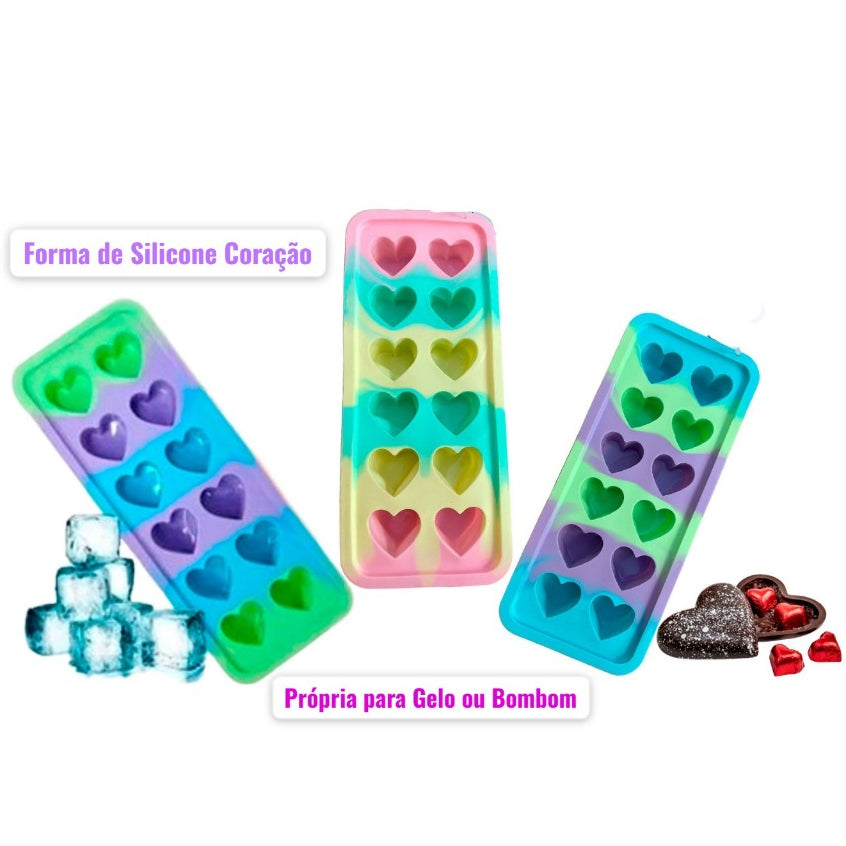 kit 2 Forma de Gelo + Pincel, 12 Cavidades Coração de Silicone 25x11cm