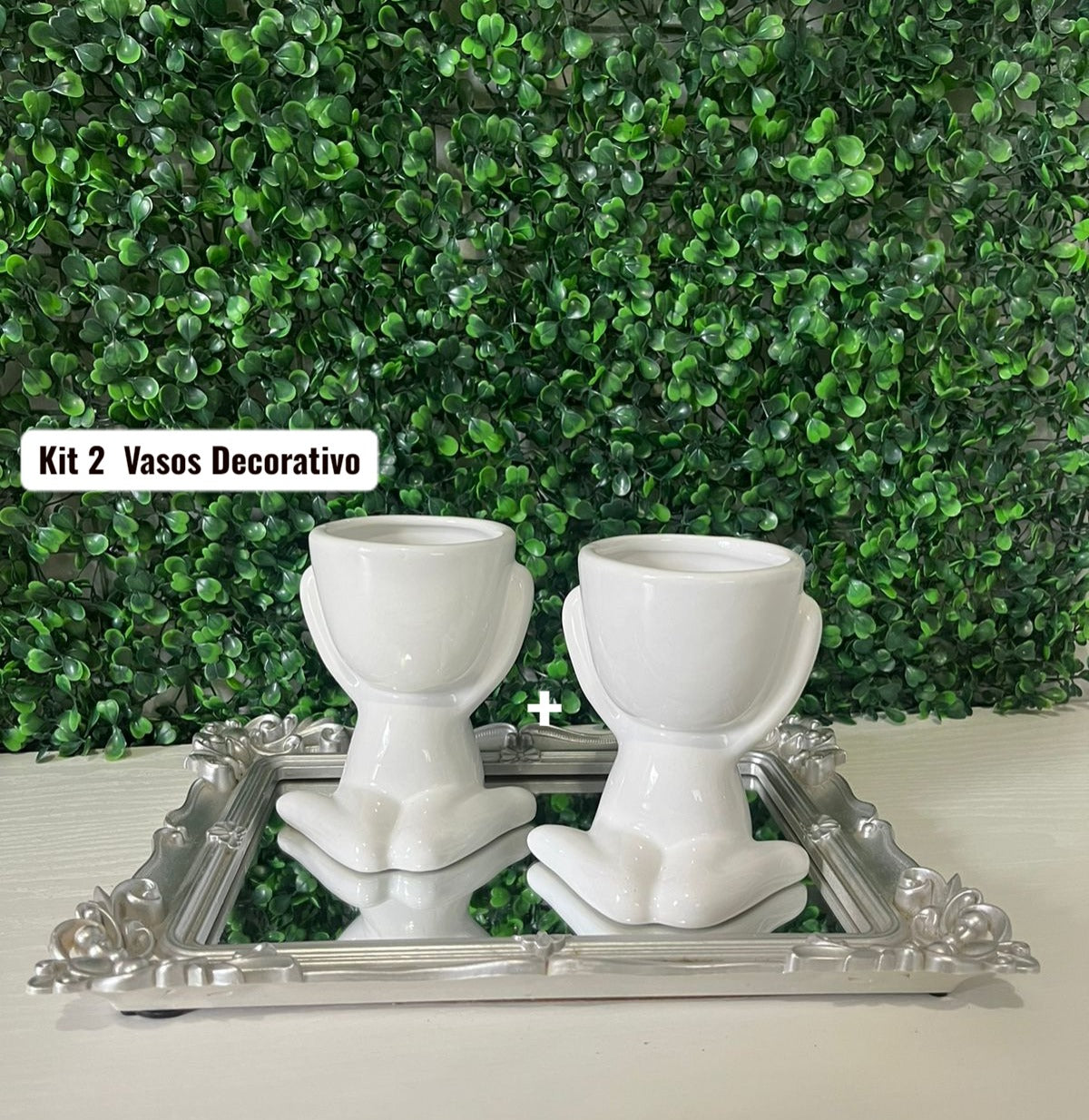 KIt de 2 Vasos em Porcelana Para Planta 11,3x10cm Decoração de Casa