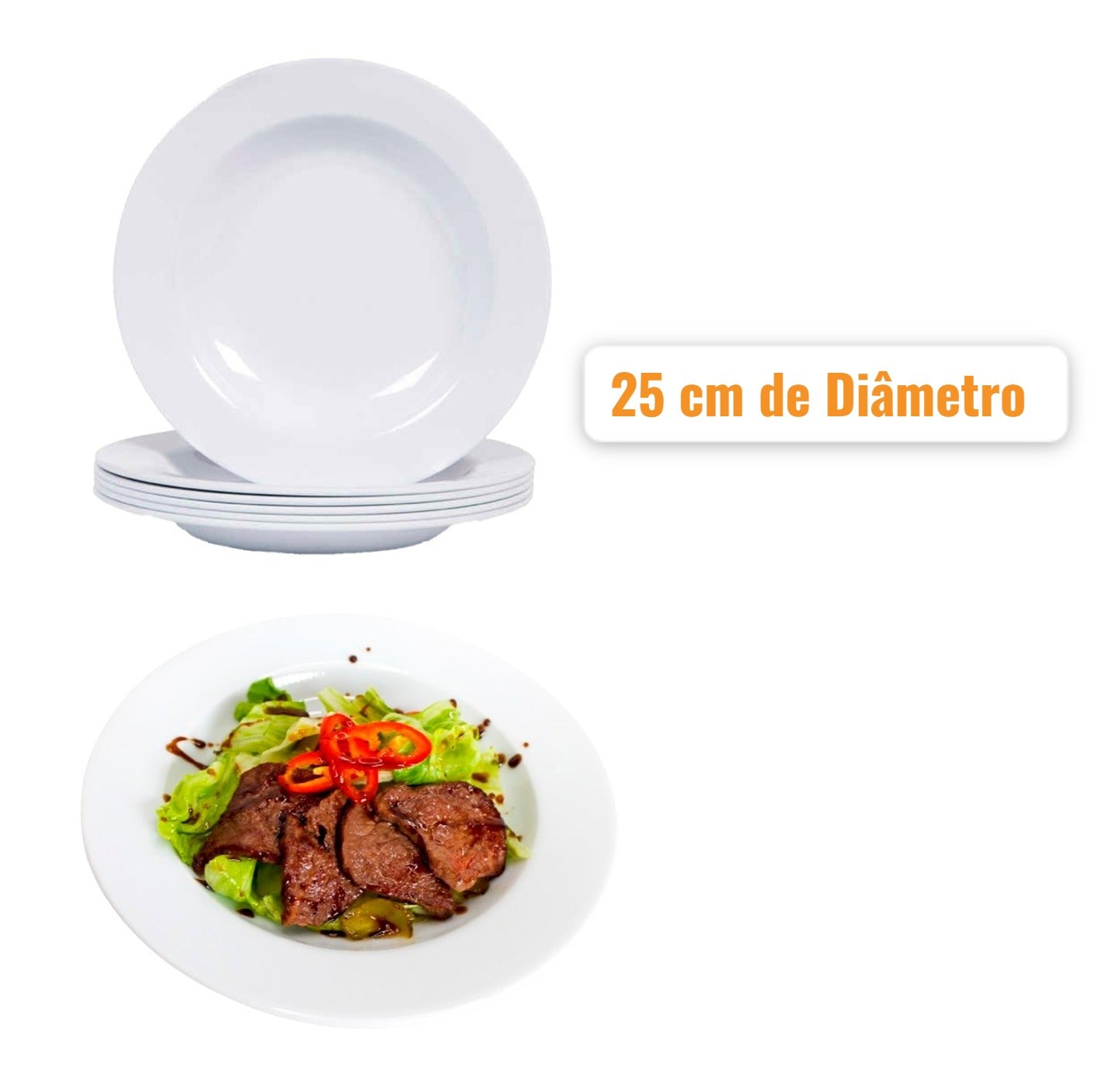 kit de 4 Pratos Fundo 25cm Branco Melamina Plástico Resistente Buffet Bar Restaurante