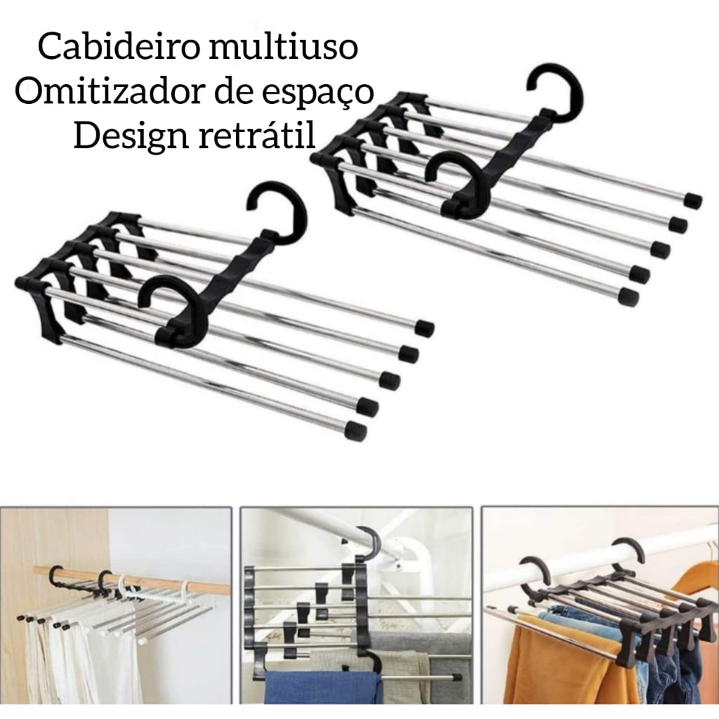 Cabideiro Multiuso Com 5 divisões Inox Dobrável Otimizador de Espaço Design Retrátil