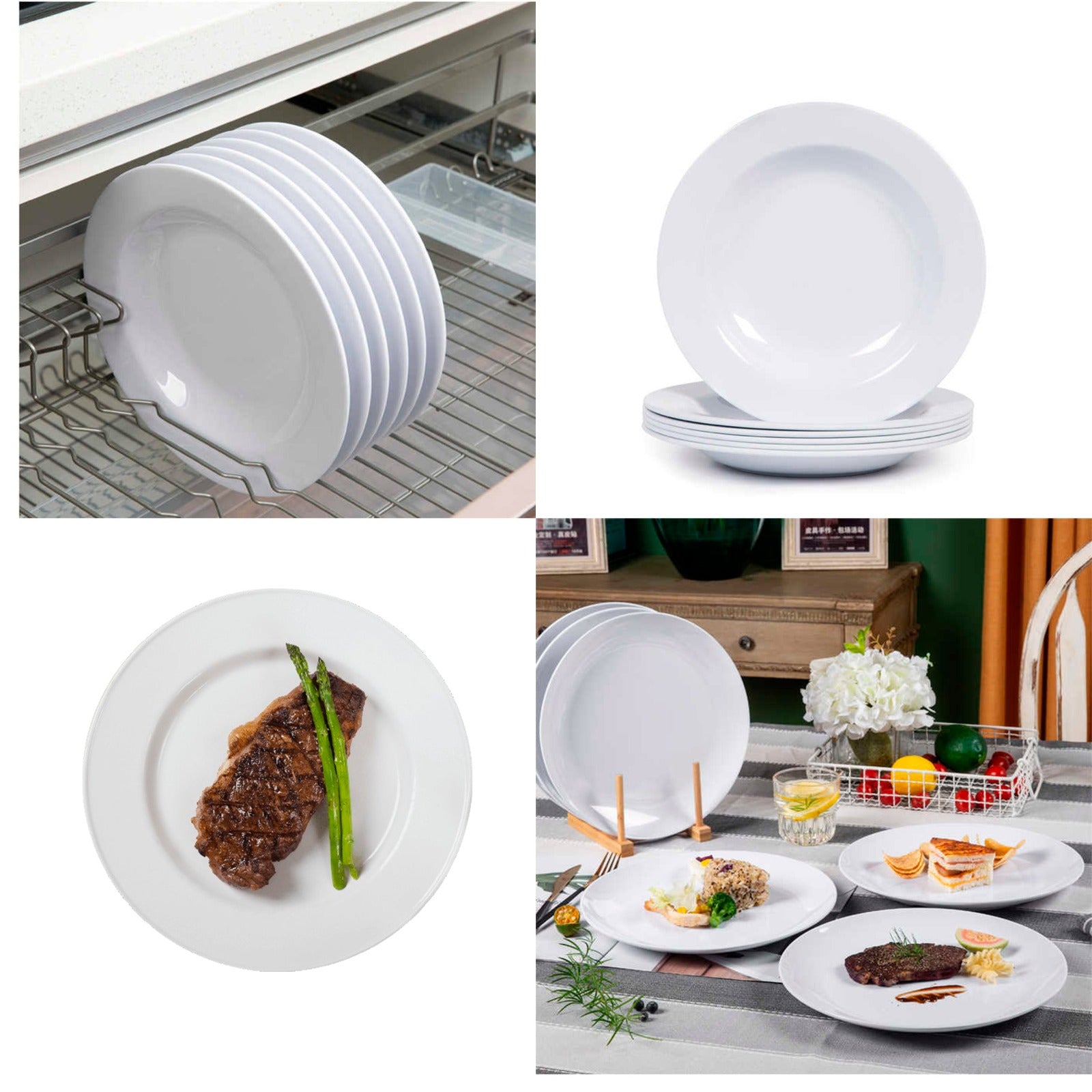 kit de 4 Pratos Fundo 25cm Branco Melamina Plástico Resistente Buffet Bar Restaurante