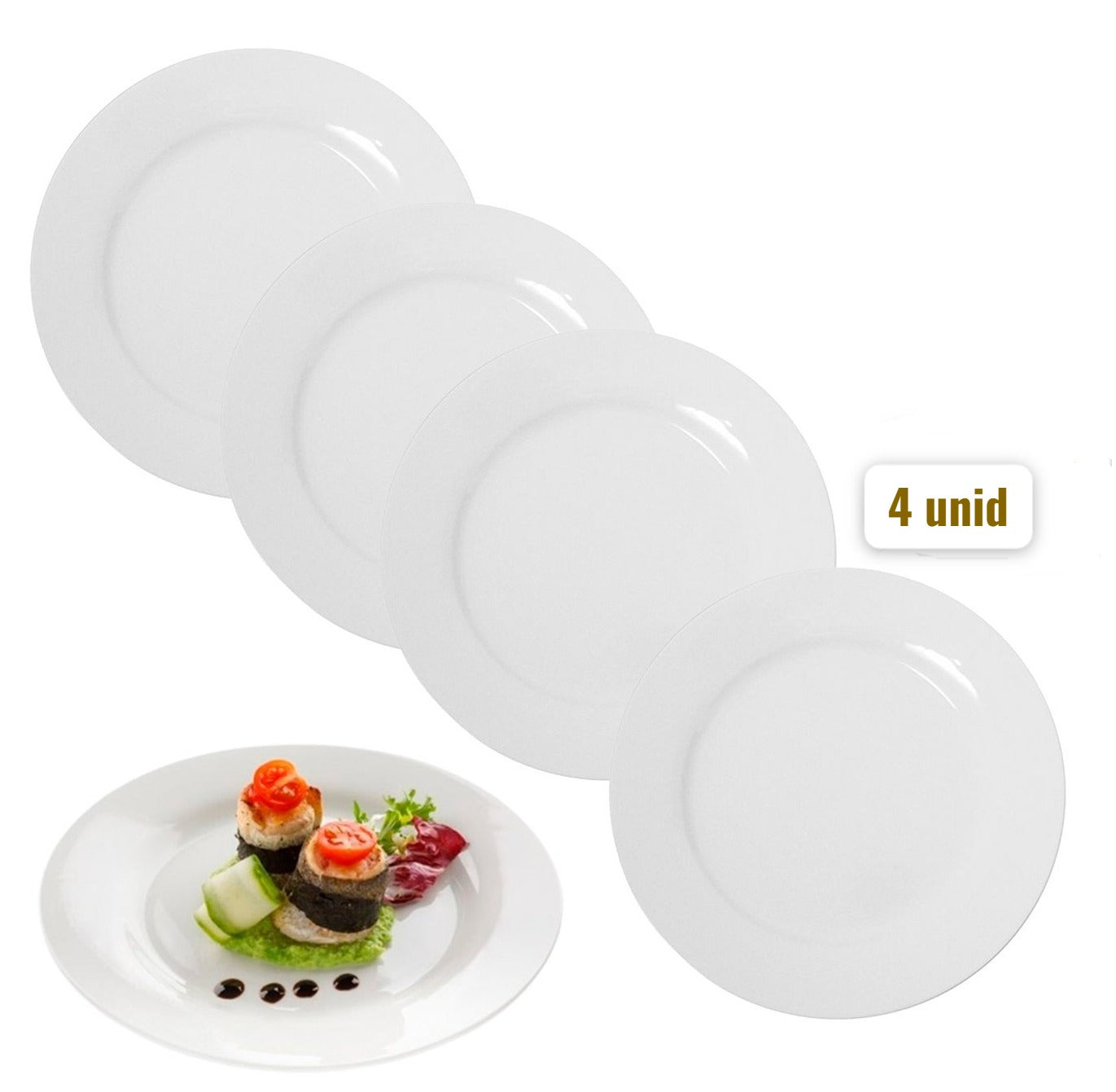 kit de 4 Pratos Fundo 25cm Branco Melamina Plástico Resistente Buffet Bar Restaurante