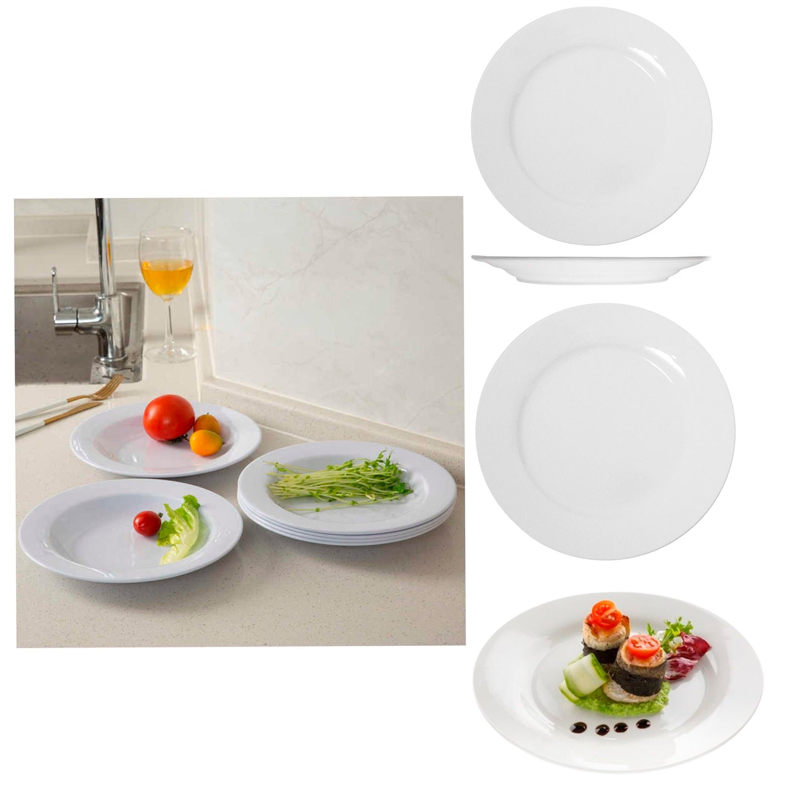 kit de 4 Pratos Fundo 25cm Branco Melamina Plástico Resistente Buffet Bar Restaurante